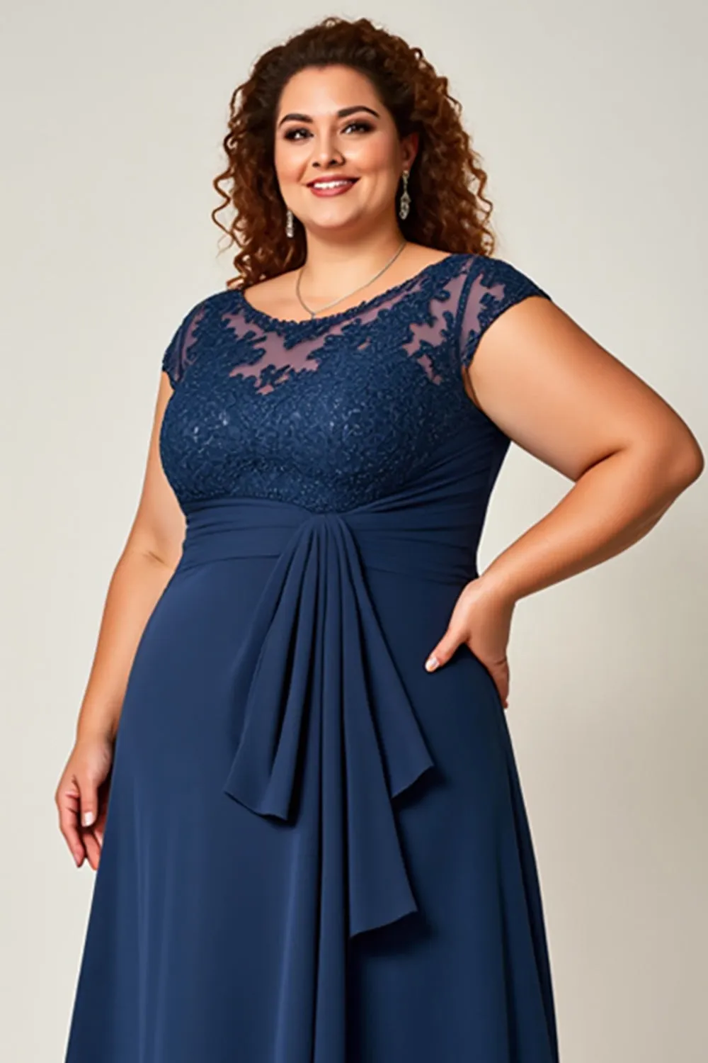 Plus Size Lace Chiffon Navy Mother of the Bride Dress sold by Zapaka product image thumbnail 4