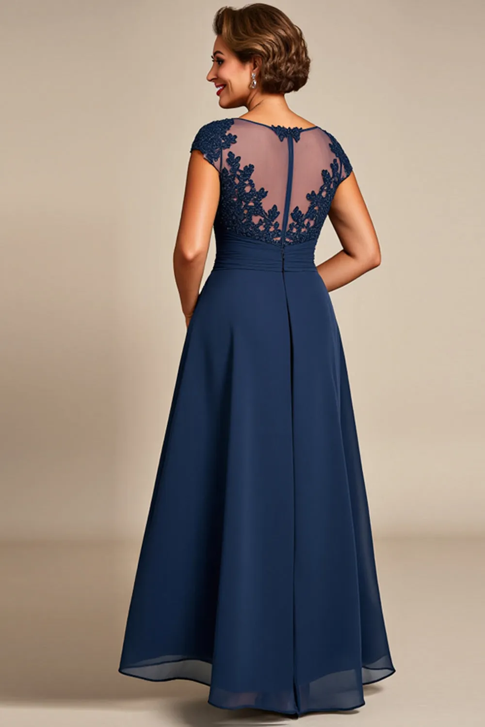 Navy A Line Chiffon Lace Mother of the Bride Dress sold by Zapaka product image thumbnail 2