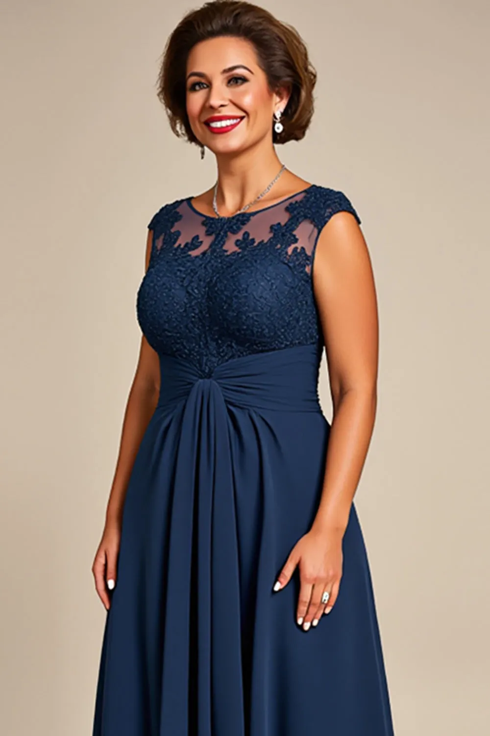 Navy A Line Chiffon Lace Mother of the Bride Dress sold by Zapaka product image thumbnail 3