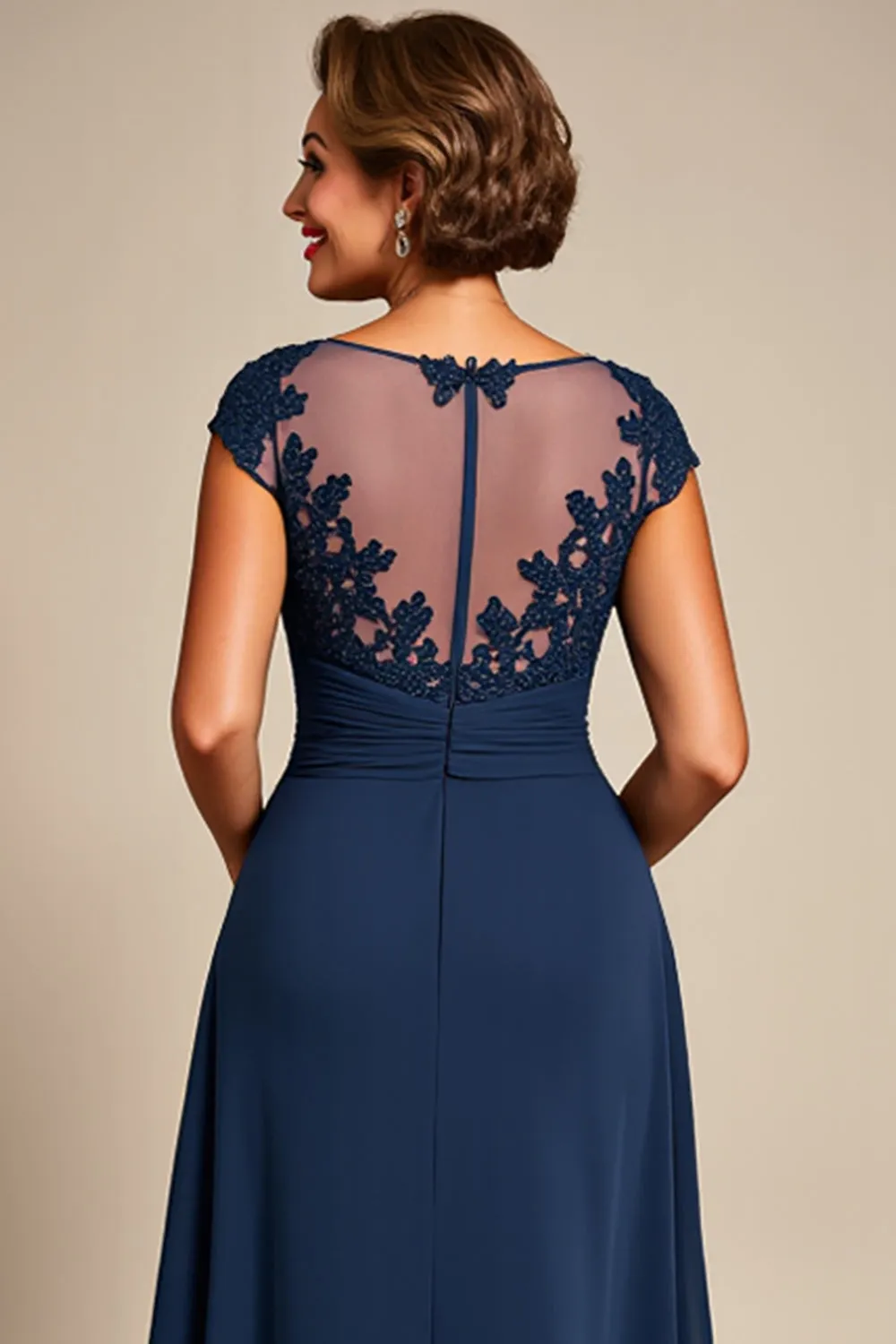 Navy A Line Chiffon Lace Mother of the Bride Dress sold by Zapaka product image thumbnail 4