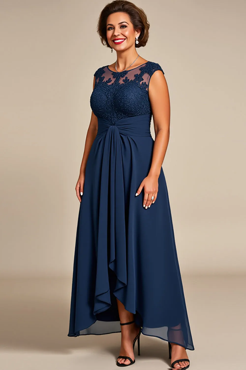 Navy A Line Chiffon Lace Mother of the Bride Dress sold by Zapaka