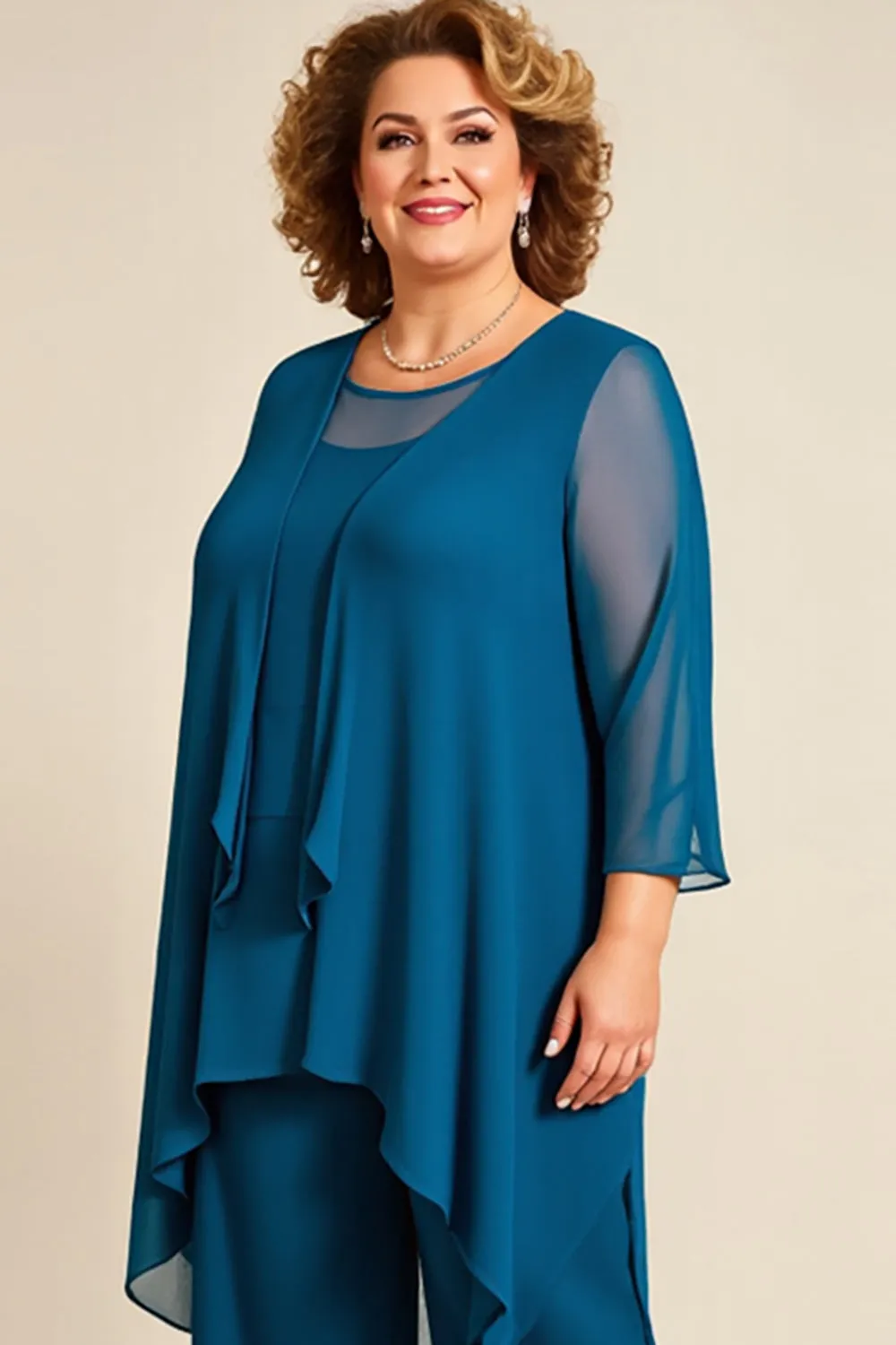Ink Blue Plus Size Chiffon Mother of The Bride Pant Suits sold by Zapaka product image thumbnail 3