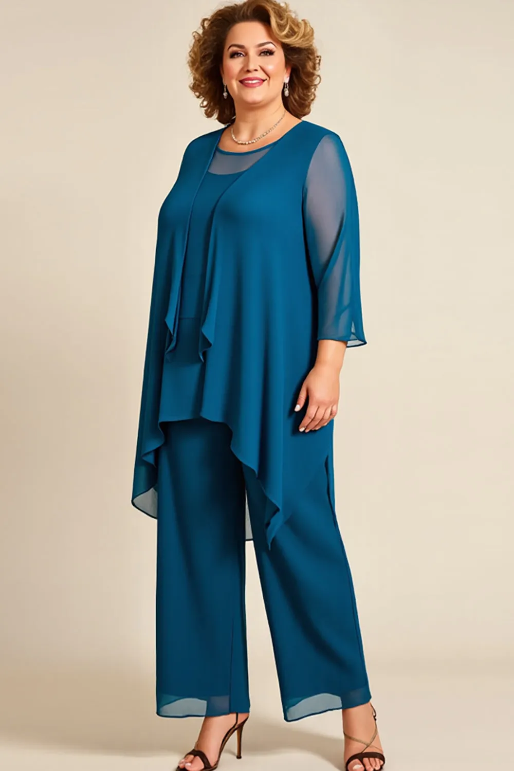Ink Blue Plus Size Chiffon Mother of The Bride Pant Suits sold by Zapaka
