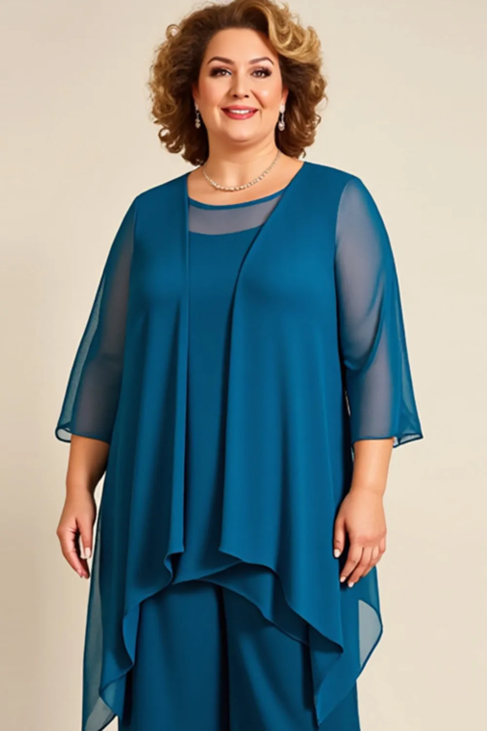 Ink Blue Plus Size Chiffon Mother of The Bride Pant Suits sold by Zapaka product image thumbnail 5