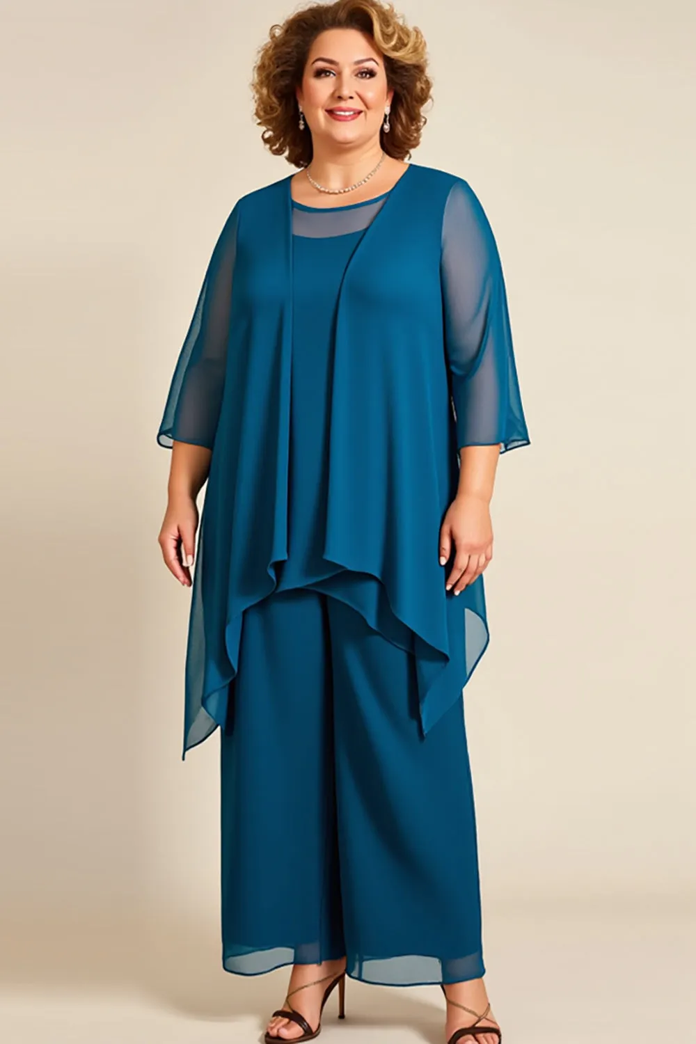 Ink Blue Plus Size Chiffon Mother of The Bride Pant Suits sold by Zapaka product image thumbnail 2