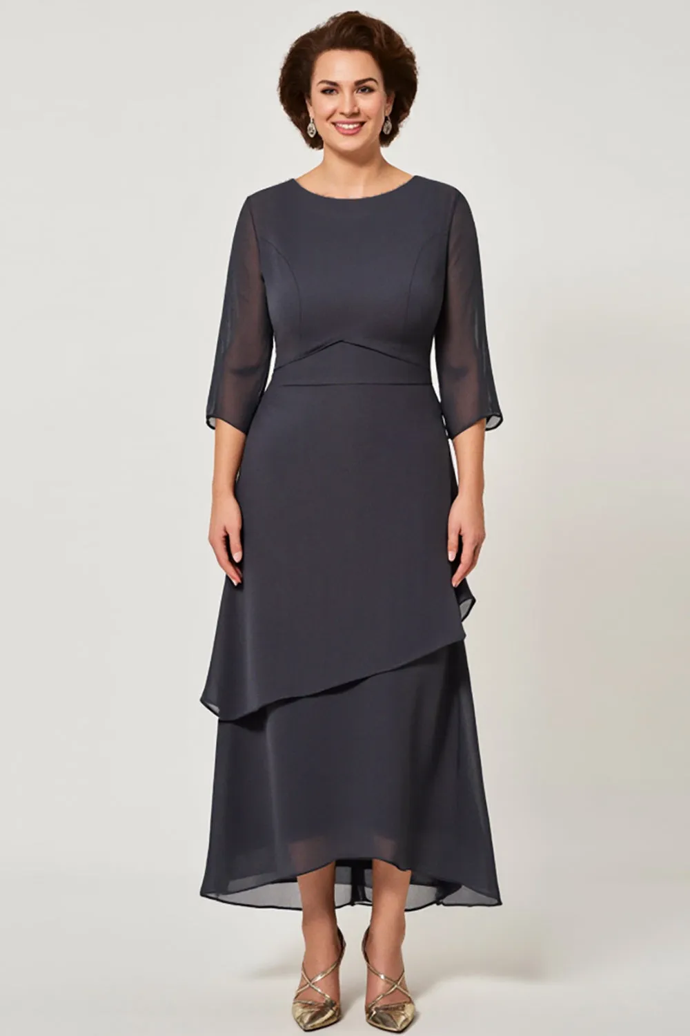Steel Grey Ruffle Sheath Mother of the Bride Dress sold by Zapaka
