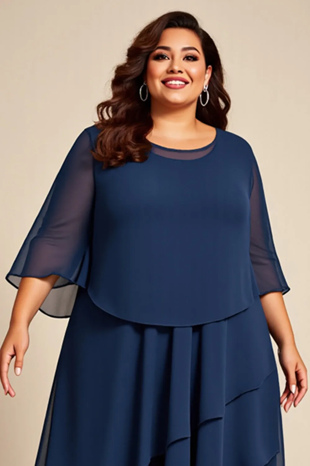 Navy Plus Size Chiffon A Line Mother of the Bride Dress sold by Zapaka product image thumbnail 3