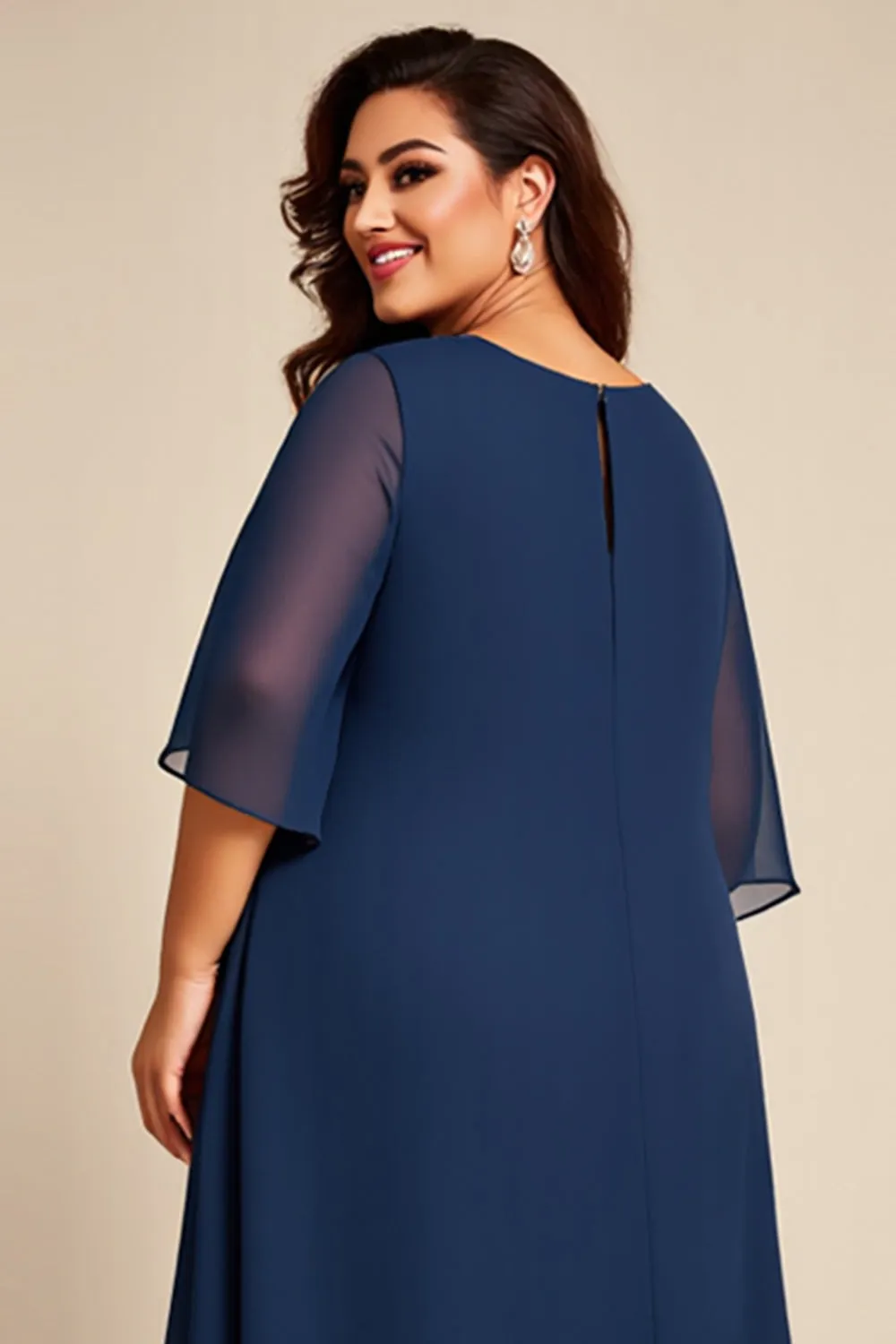 Navy Plus Size Chiffon A Line Mother of the Bride Dress sold by Zapaka product image thumbnail 4
