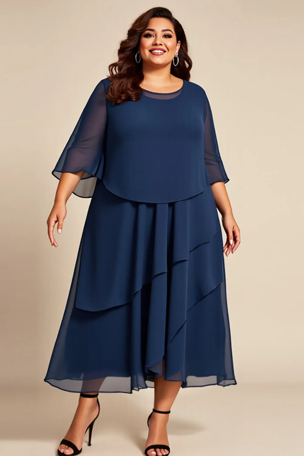 Navy Plus Size Chiffon A Line Mother of the Bride Dress sold by Zapaka