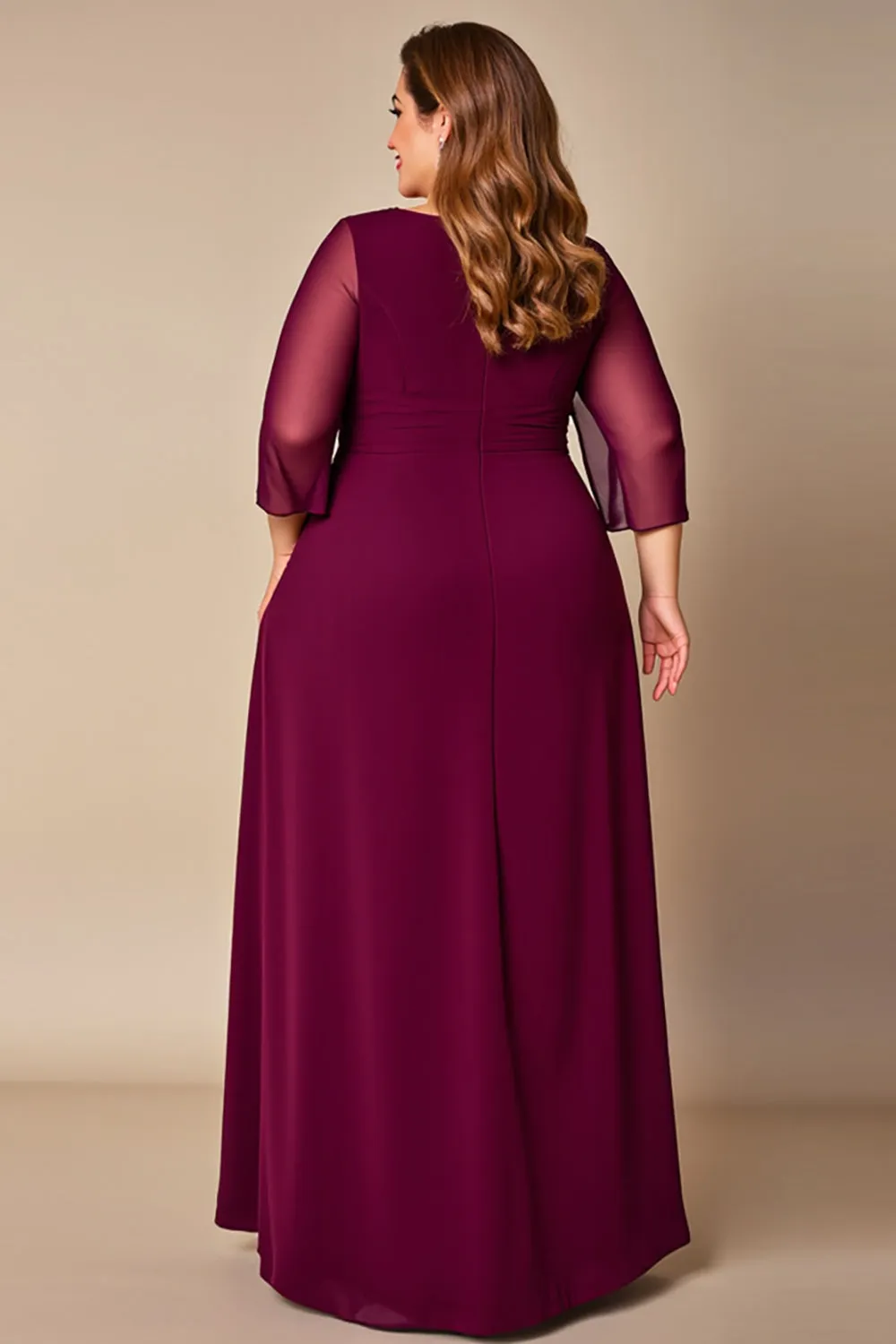 Chiffon Burgundy Plus Size Mother of the Bride Dress with 3/4 Sleeves sold by Zapaka product image thumbnail 2
