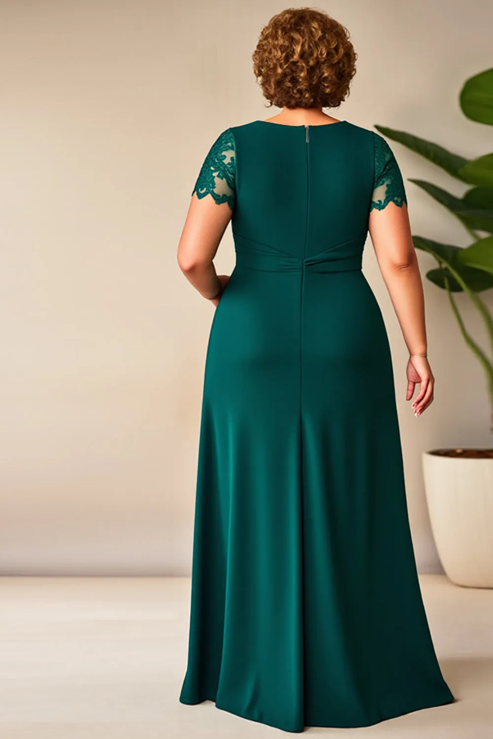 Pine Chiffon Lace Plus Size Mother of the Bride Dress with Slit sold by Zapaka product image thumbnail 2