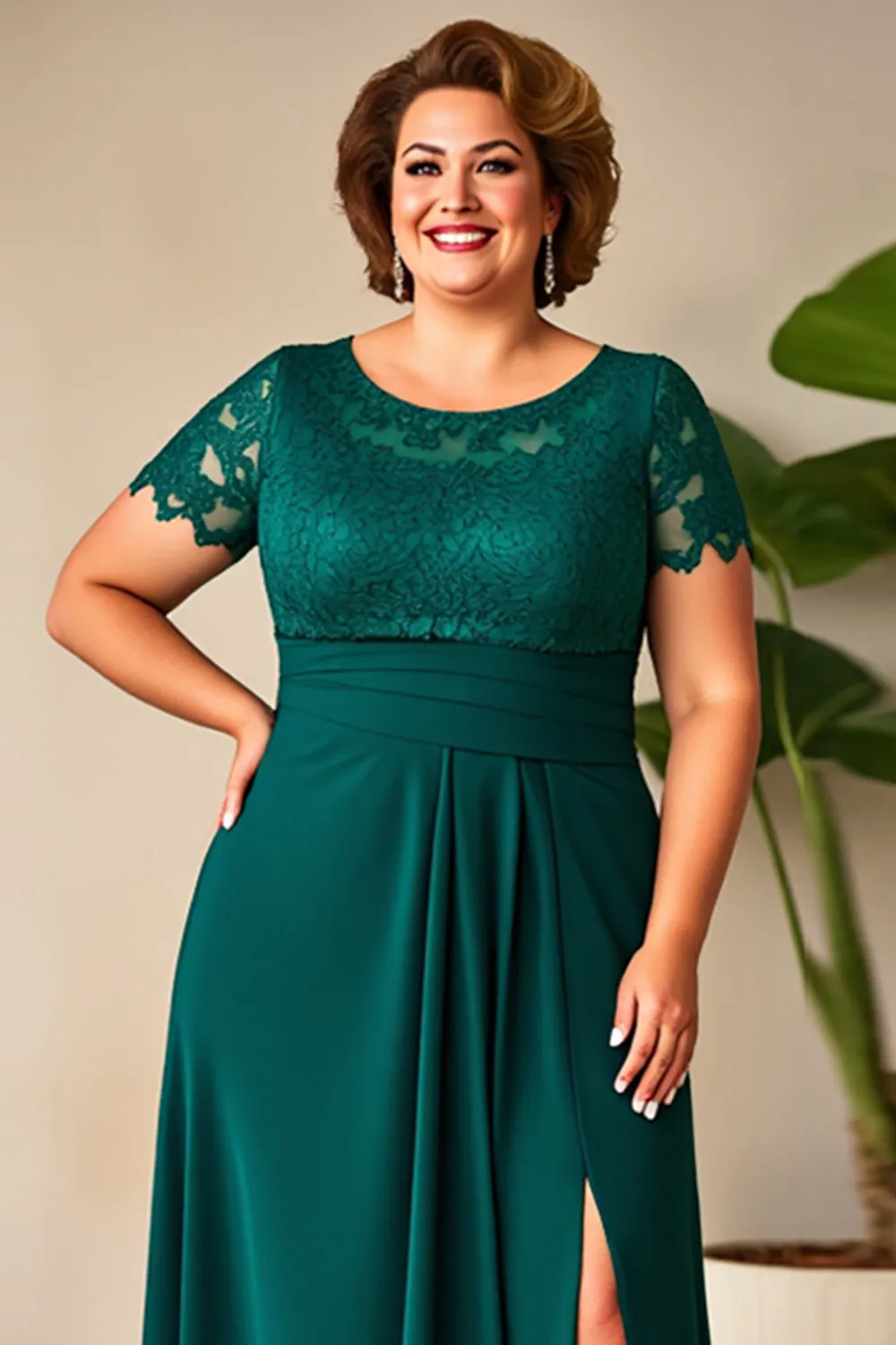 Pine Chiffon Lace Plus Size Mother of the Bride Dress with Slit sold by Zapaka product image thumbnail 3