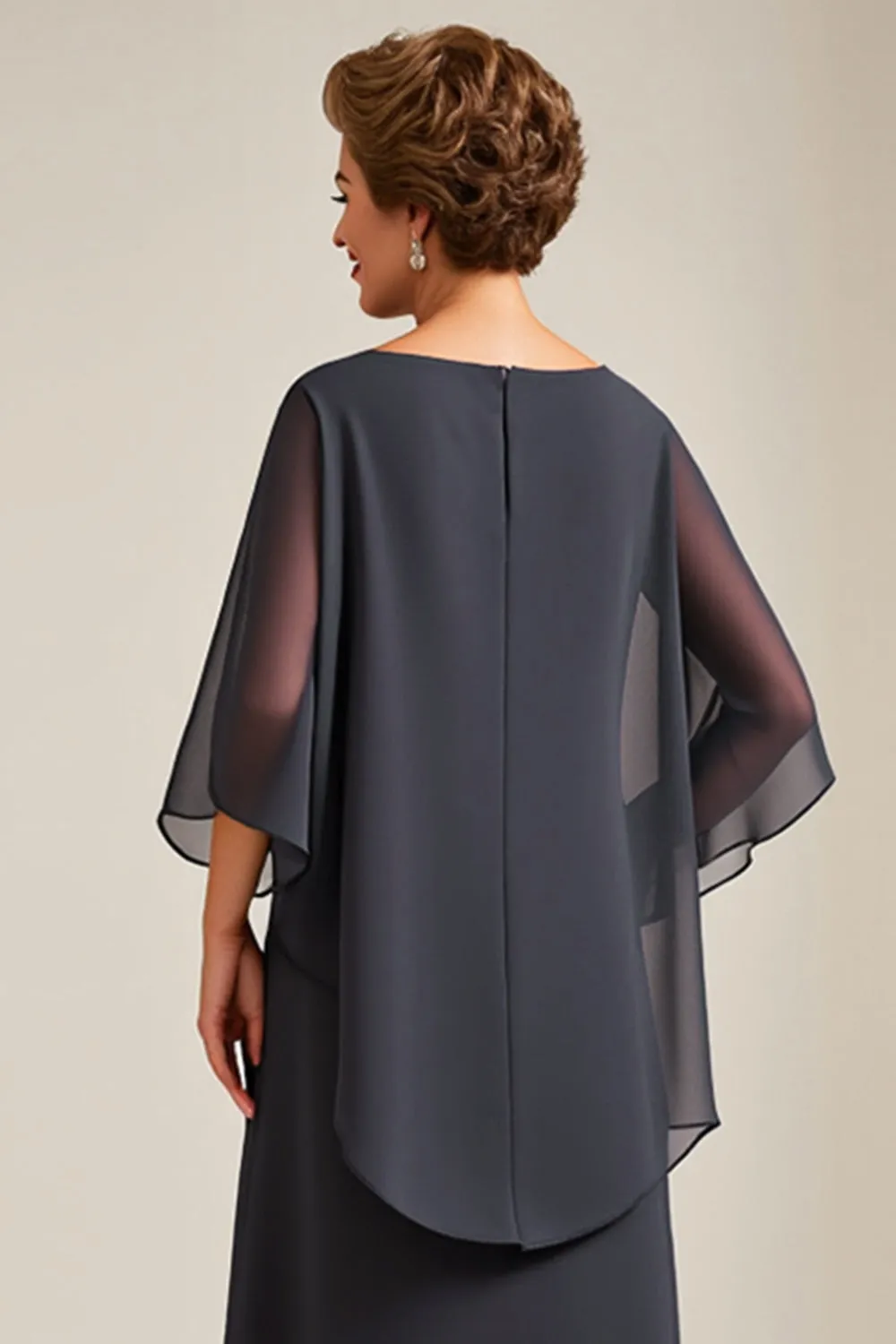 Steel Grey Chiffon Round Neck Plus Size Mother of the Bride Dress sold by Zapaka product image thumbnail 4