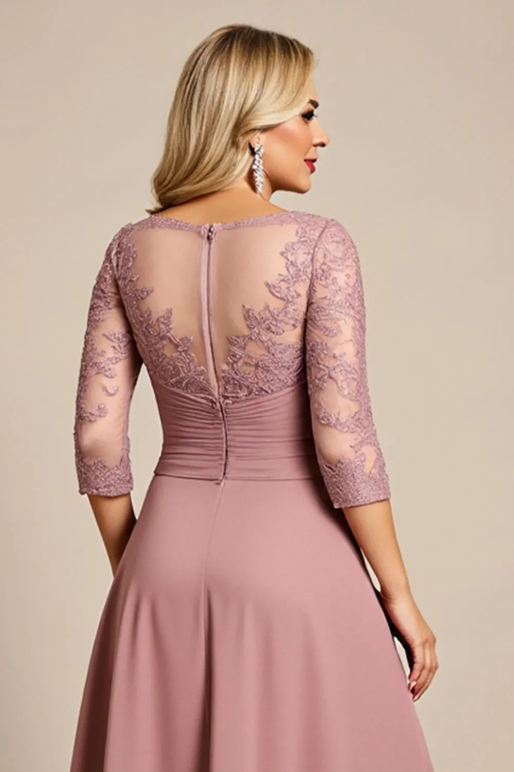 Dusty Rose A Line Lace Chiffon Plus Size Mother of the Bride Dress sold by Zapaka product image thumbnail 3