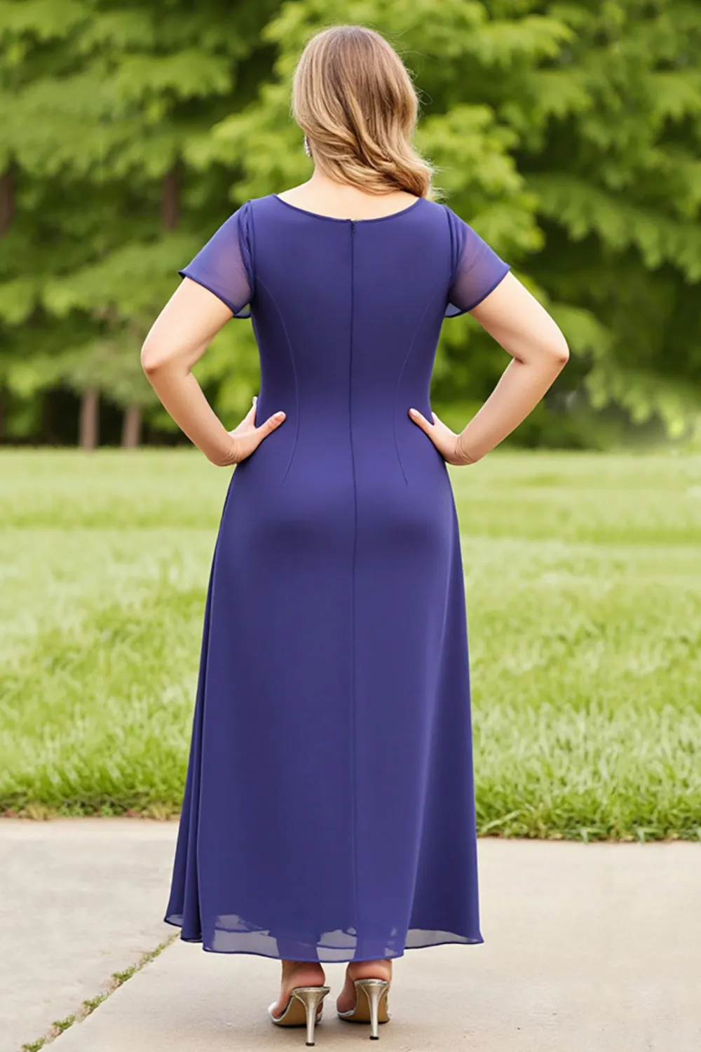 Navy Chiffon Ruched Plus Size Mother of the Bride Dress sold by Zapaka product image thumbnail 2