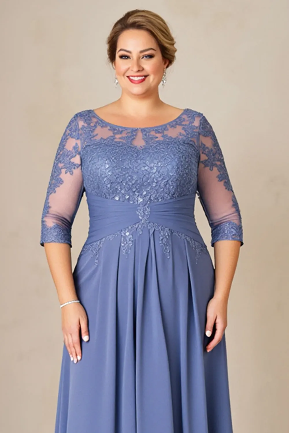 Dusty Blue A Line Chiffon Lace Plus Size Mother of the Bride Dress sold by Zapaka product image thumbnail 3