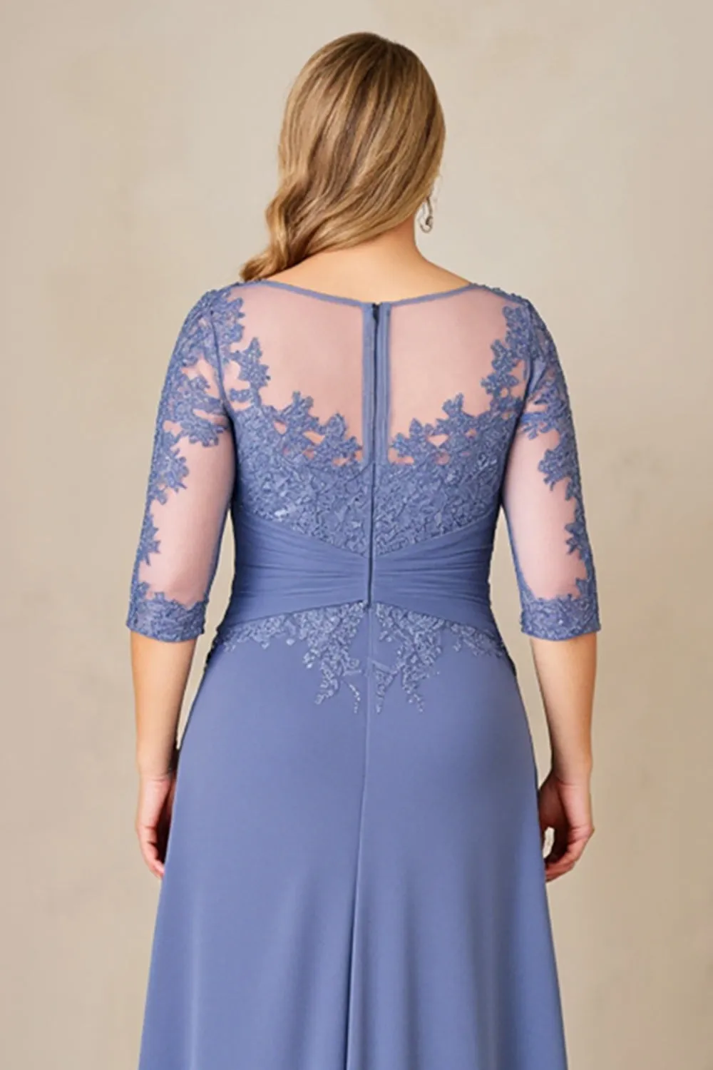 Dusty Blue A Line Chiffon Lace Plus Size Mother of the Bride Dress sold by Zapaka product image thumbnail 4
