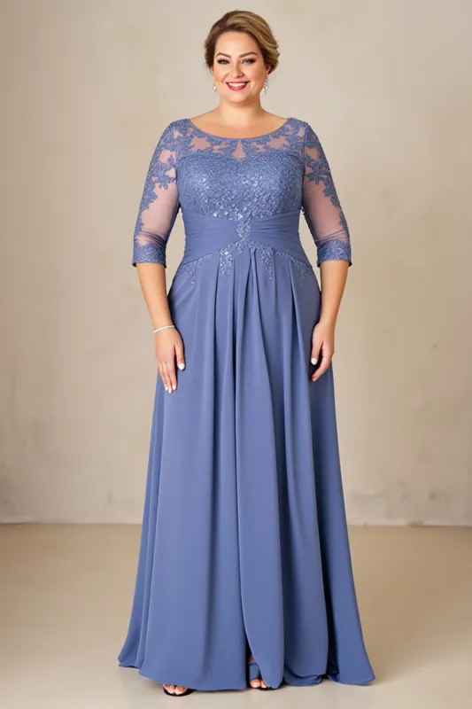 Dusty Blue A Line Chiffon Lace Plus Size Mother of the Bride Dress sold by Zapaka