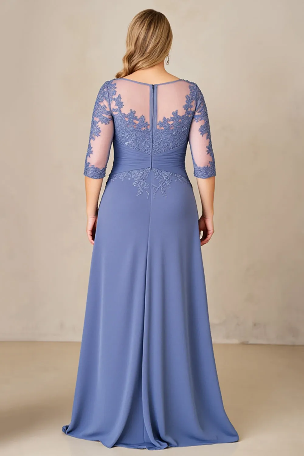 Dusty Blue A Line Chiffon Lace Plus Size Mother of the Bride Dress sold by Zapaka product image thumbnail 2