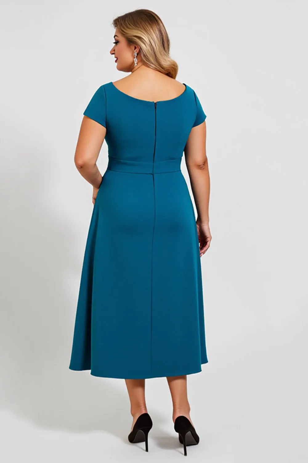 Peacock A Line Chiffon Midi Plus Size Mother of the Bride Dress with Short Sleeves sold by Zapaka product image thumbnail 2