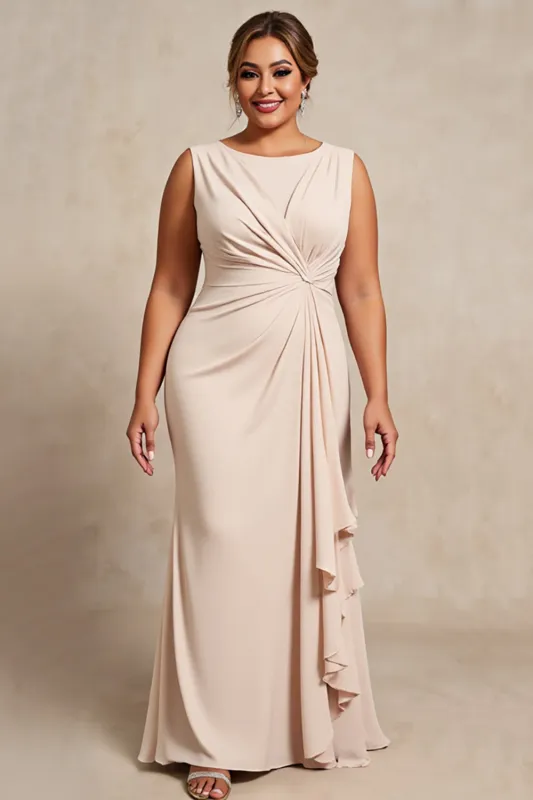 Apricot Sheath Cut Out Ruffles plus Size Mother of the Bride Dress sold by Zapaka