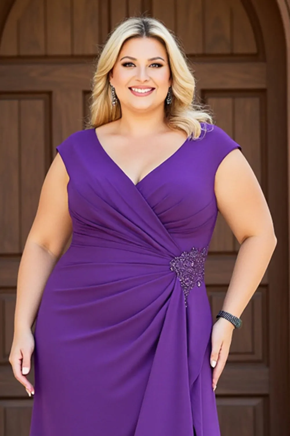 Purple Sheath V-Neck Chiffon Plus Size Mother of the Bride Dress sold by Zapaka product image thumbnail 3