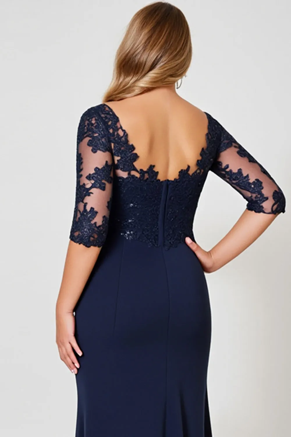 Navy Sheath V-Neck Chiffon Lace Plus Size Mother of the Bride Dress sold by Zapaka product image thumbnail 5