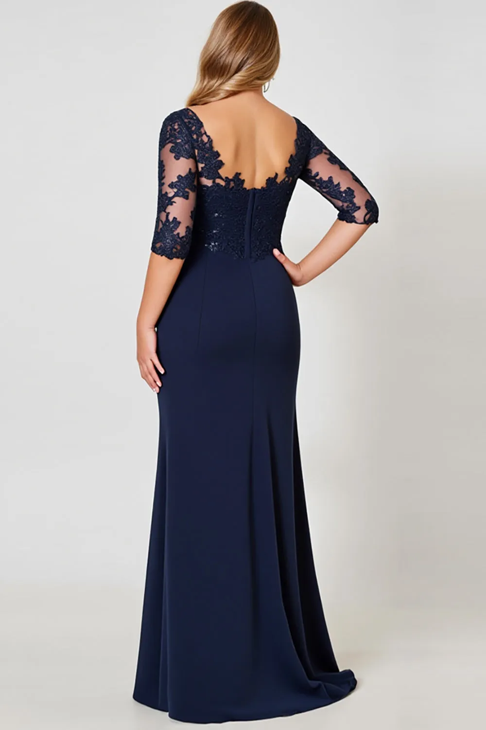 Navy Sheath V-Neck Chiffon Lace Plus Size Mother of the Bride Dress sold by Zapaka product image thumbnail 2
