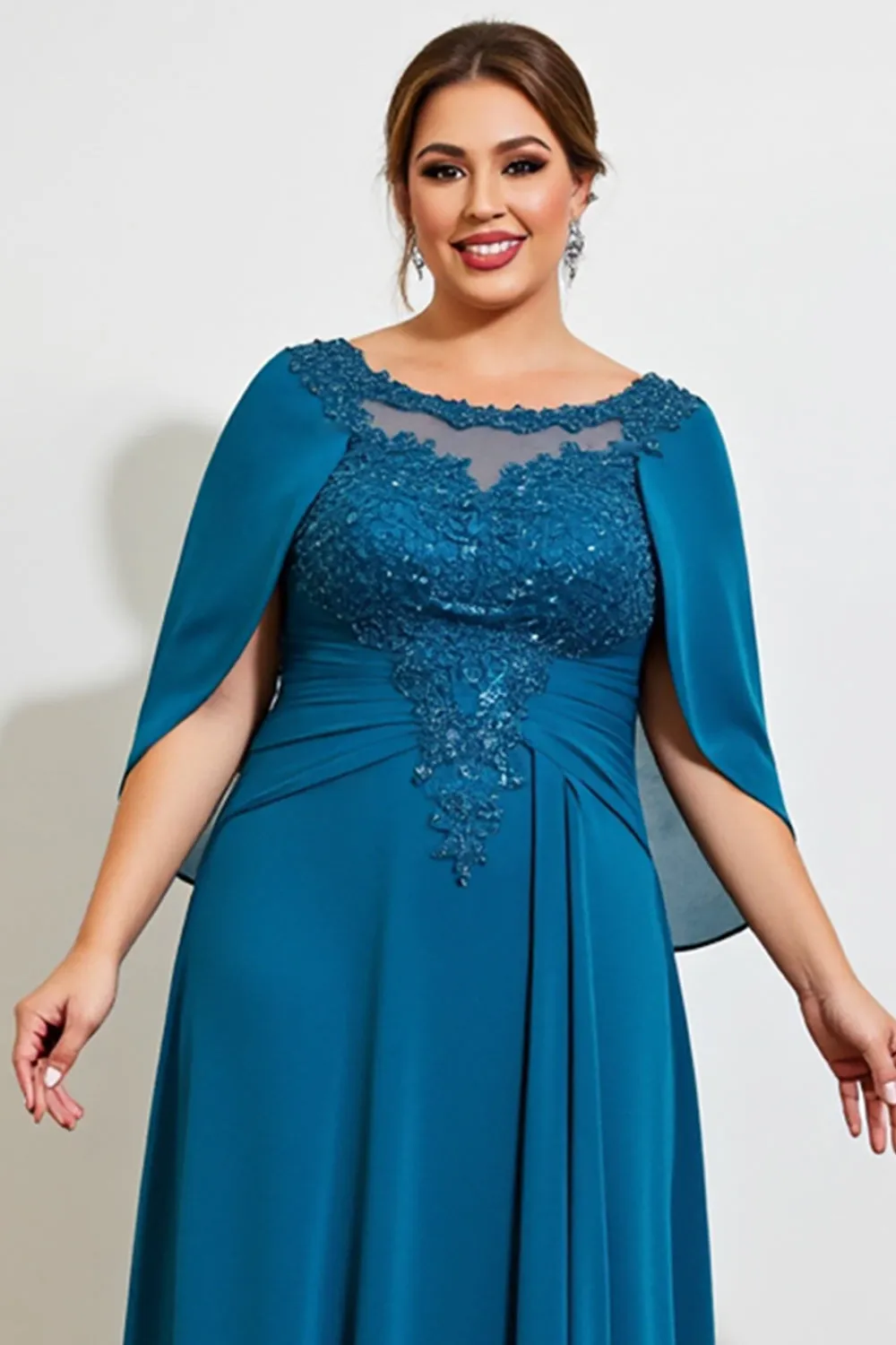 Peacock A Line Lace Chiffon Cape Plus Size Mother of the Bride Dress sold by Zapaka product image thumbnail 4
