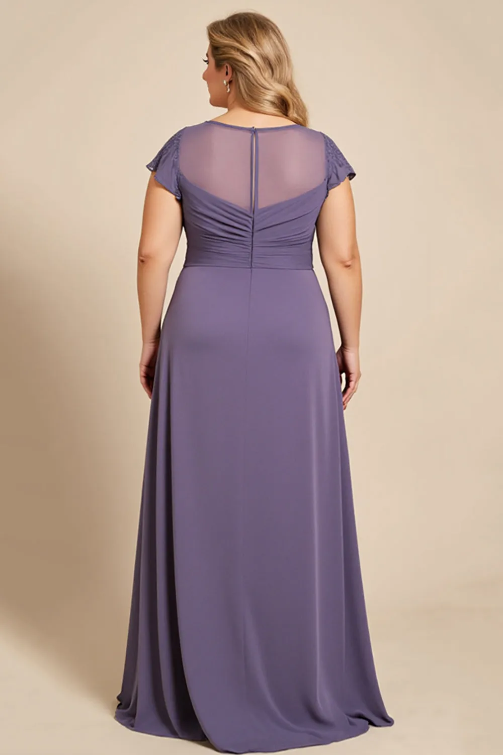 Grey Purple A Line Chiffon Lace Plus Size Mother of the Bride Dress sold by Zapaka product image thumbnail 2