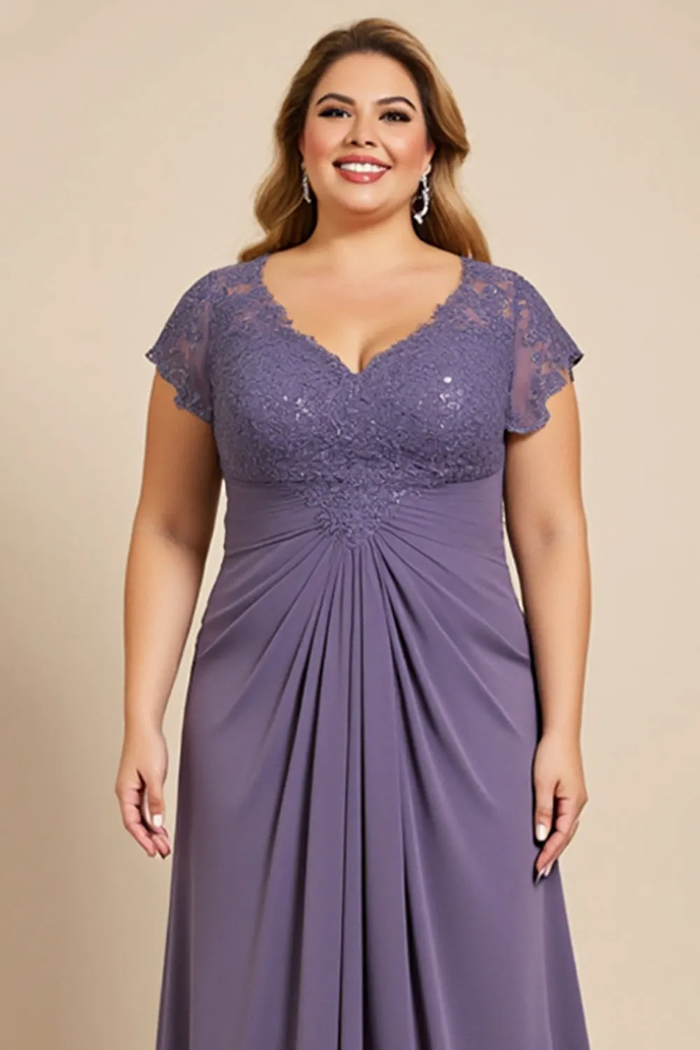 Grey Purple A Line Chiffon Lace Plus Size Mother of the Bride Dress sold by Zapaka product image thumbnail 3
