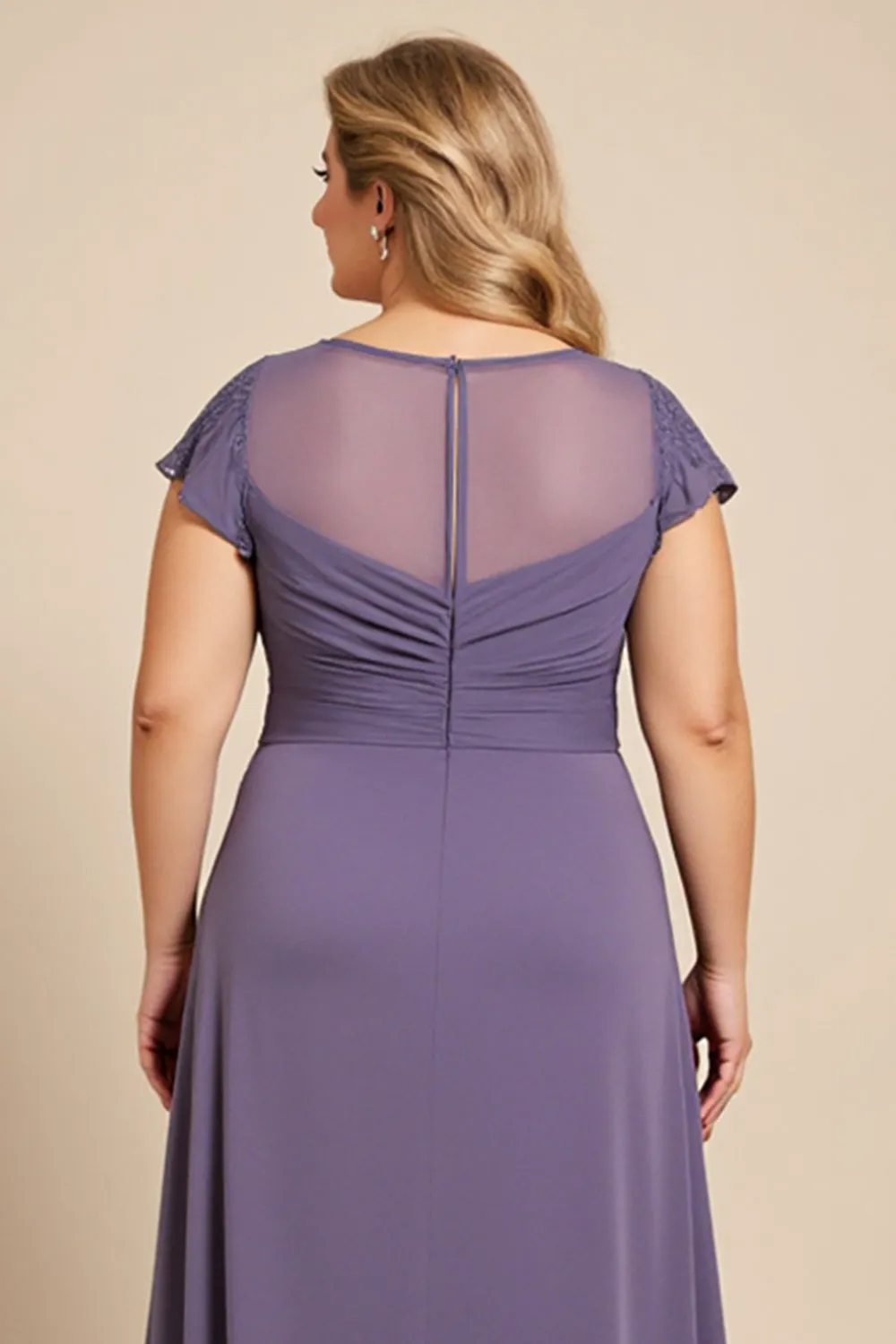 Grey Purple A Line Chiffon Lace Plus Size Mother of the Bride Dress sold by Zapaka product image thumbnail 4