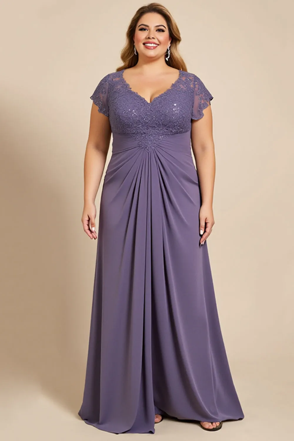 Grey Purple A Line Chiffon Lace Plus Size Mother of the Bride Dress sold by Zapaka