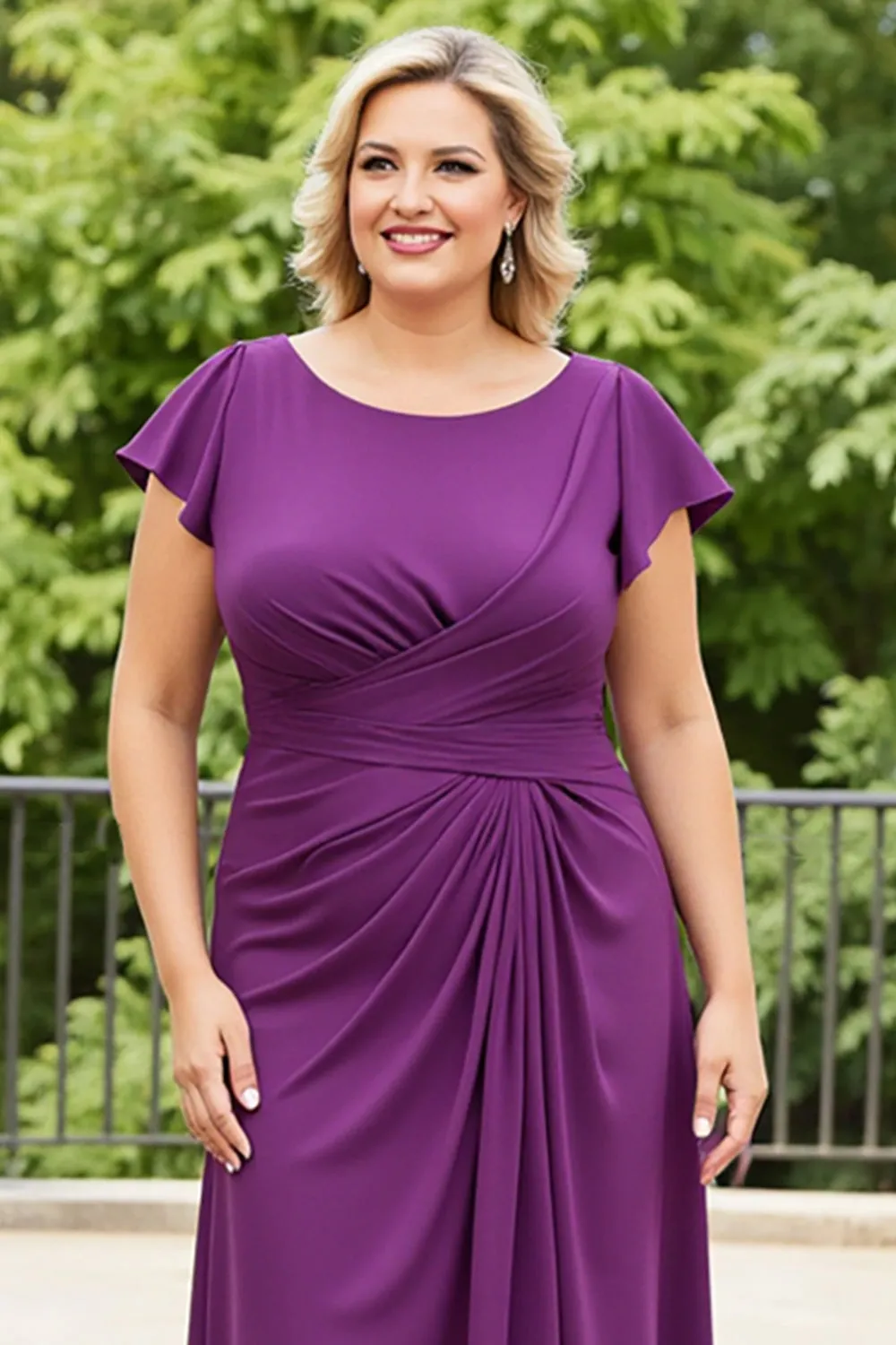 Purple Sheath Chiffon Plus Size Mother of the Bride Dress with Short Sleeves sold by Zapaka product image thumbnail 3