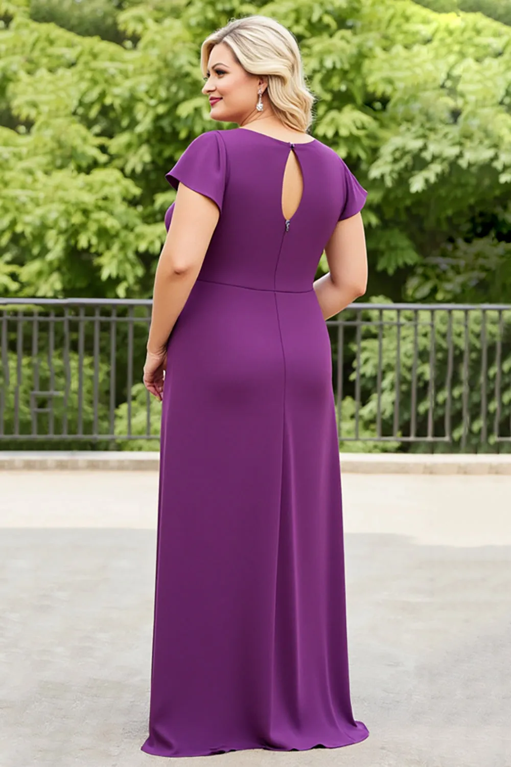 Purple Sheath Chiffon Plus Size Mother of the Bride Dress with Short Sleeves sold by Zapaka product image thumbnail 2