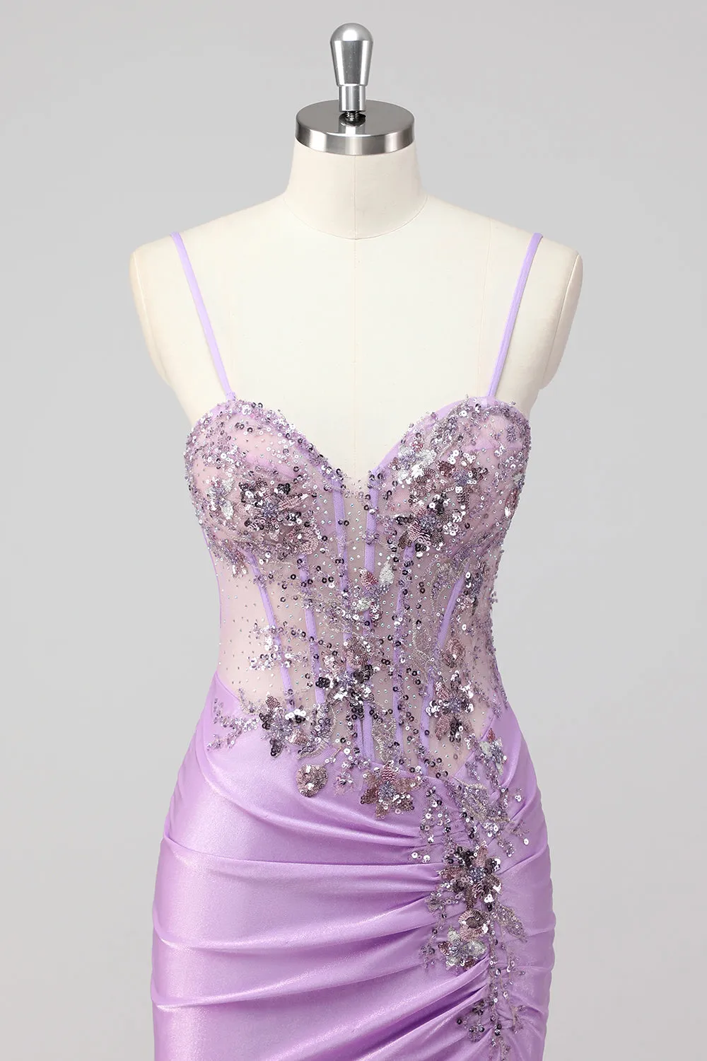 Purple Mermaid Spaghetti Straps Corset Sequin Long Prom Dress sold by Zapaka product image thumbnail 4