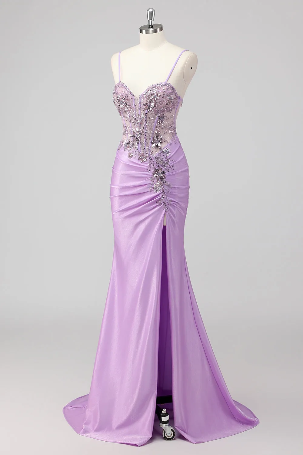 Purple Mermaid Spaghetti Straps Corset Sequin Long Prom Dress sold by Zapaka product image thumbnail 3