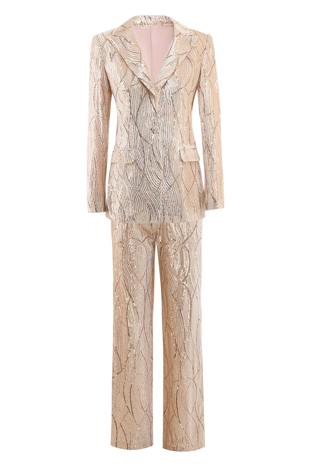 Champagne Peak Lapel Single Button Sequin Women's Suits sold by Zapaka