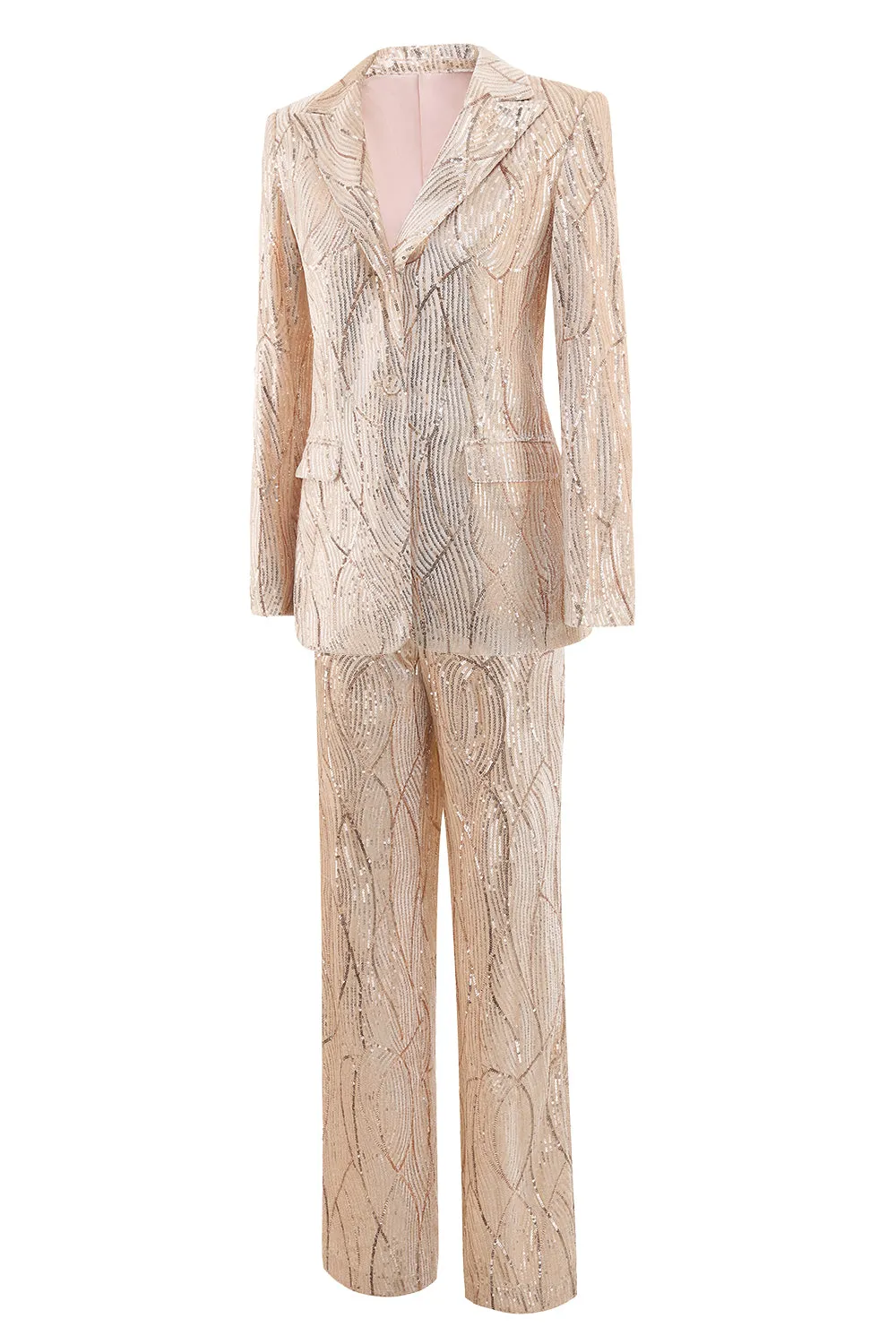 Champagne Peak Lapel Single Button Sequin Women's Suits sold by Zapaka product image thumbnail 3