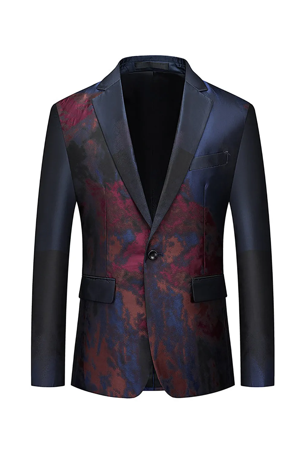 Dark Navy One Button Notched Lapel Men's Prom Blazer sold by Zapaka