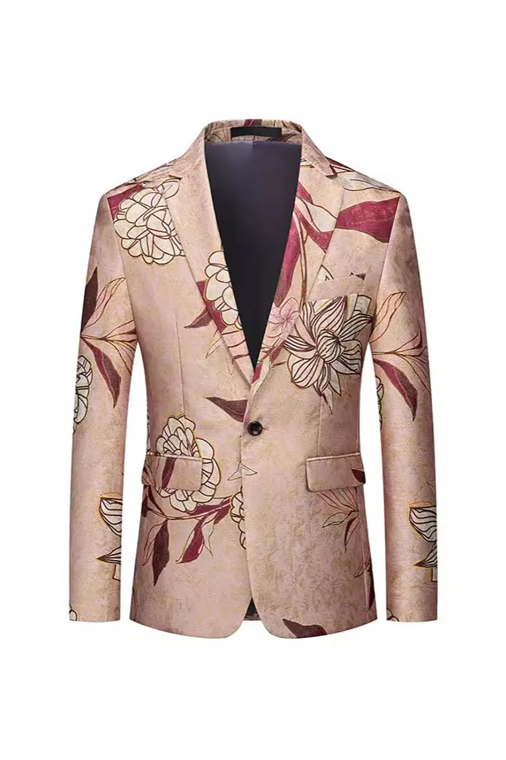Rose Gold Single Breasted Notched Lapel Printed Men's Prom Blazer sold by Zapaka