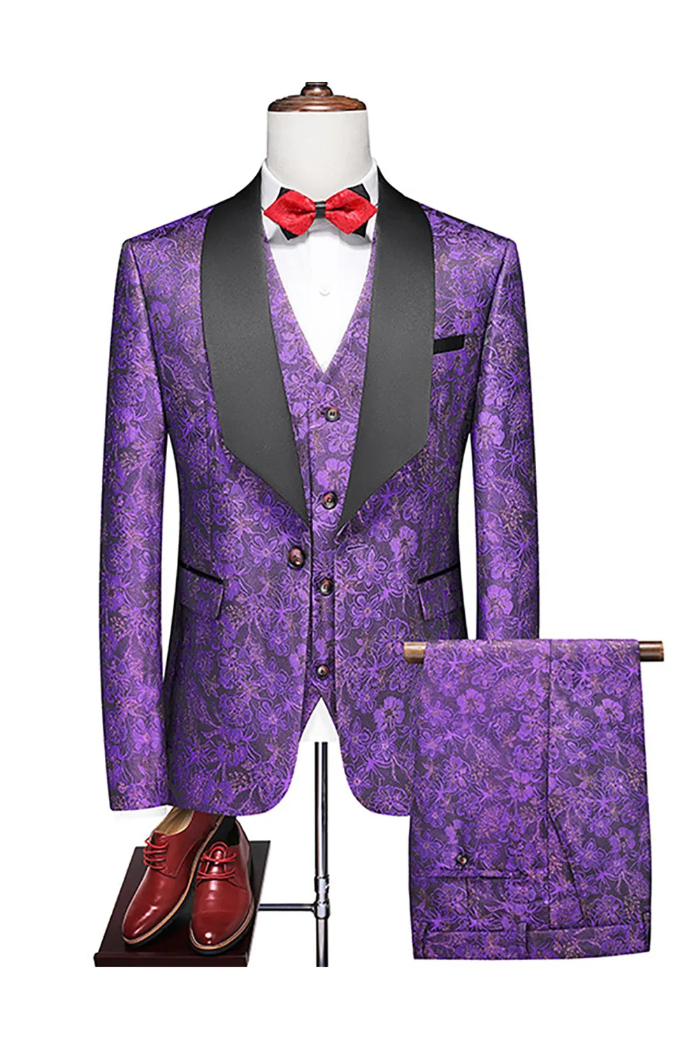 Purple Single Breasted Shawl Lapel Printed 3 Pieces Men's Prom Suits sold by Zapaka