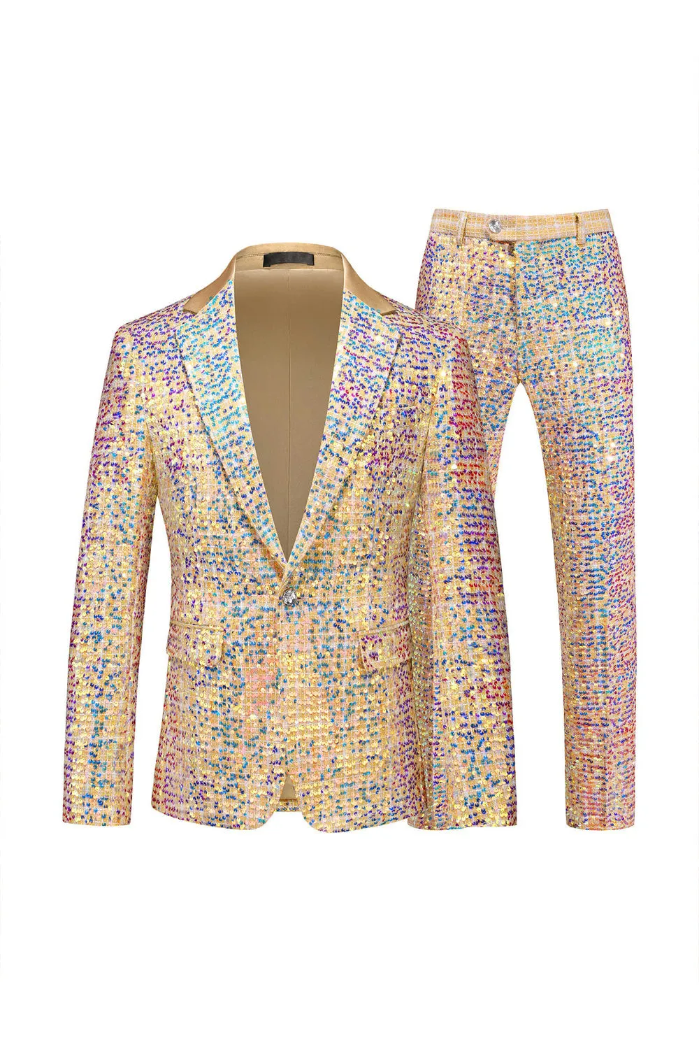 Champagne Sequin Single Breasted Notched Lapel Printed 2 Pieces Men's Prom Suits sold by Zapaka