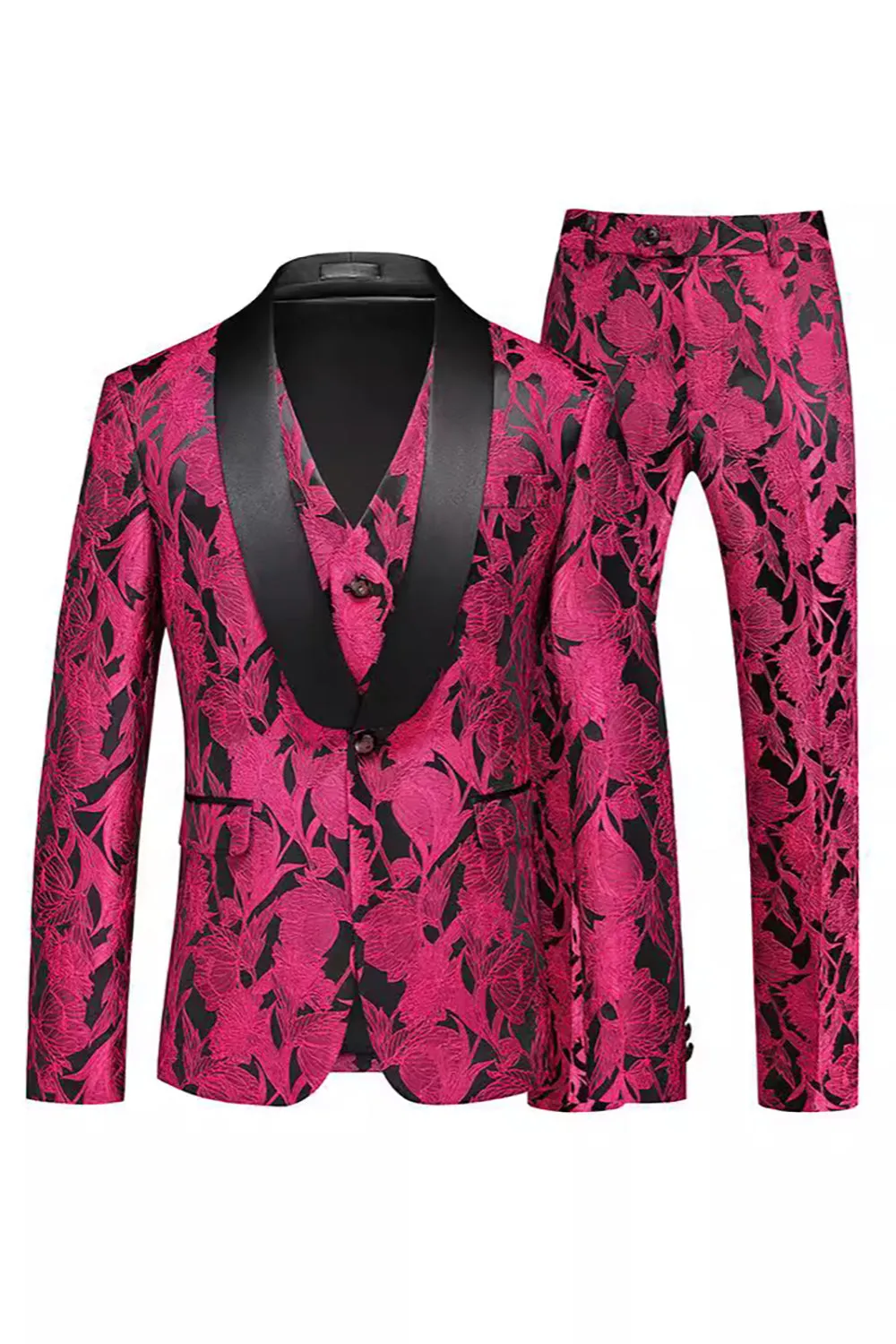 Jacquard Fuchsia 3 Pieces Shawl Lapel Men's Suits sold by Zapaka