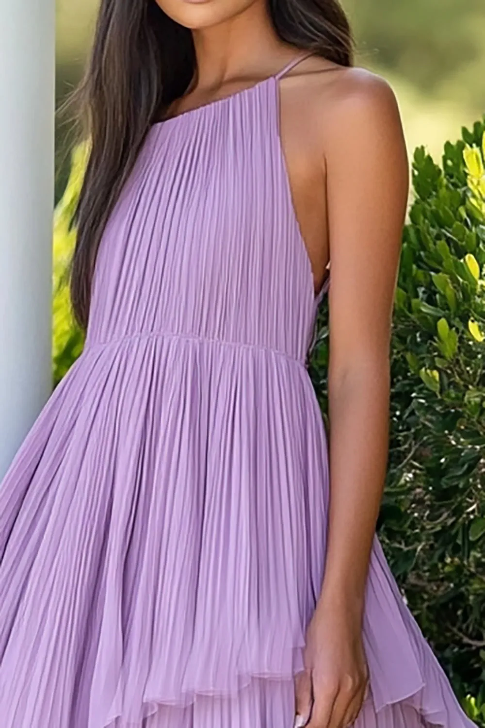 Lilac Chiffon Ruffled A Line Long Wedding Guest Dress sold by Zapaka product image thumbnail 2