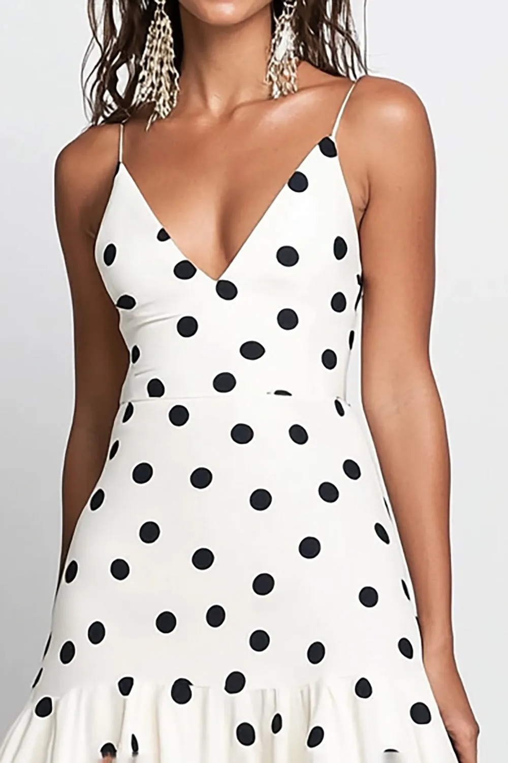 White Black Dot Ruffled A Line Wedding Guest Dress sold by Zapaka product image thumbnail 2