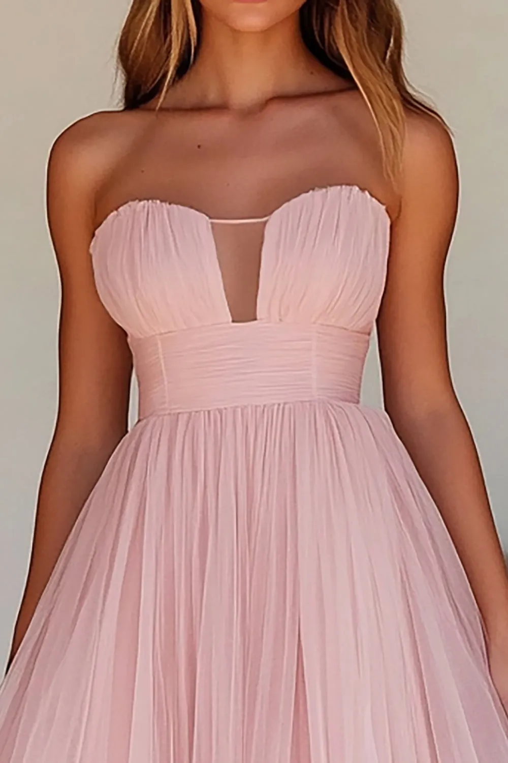 Pink A Line Strapless Tulle Wedding Guest Dress sold by Zapaka product image thumbnail 2