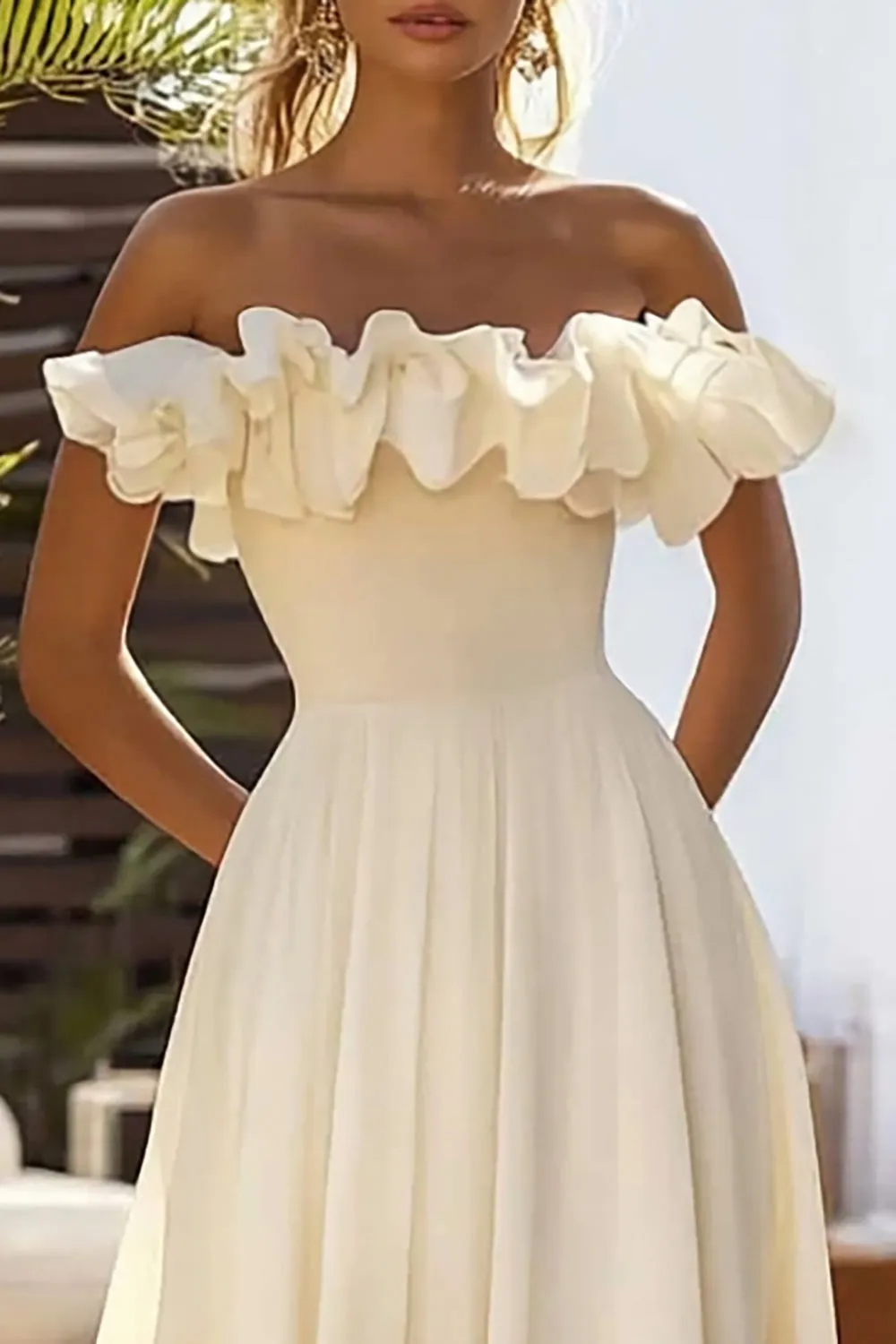 Daffodil Ruffled Off The Shoulder Chiffon Long Wedding Guest Dress sold by Zapaka product image thumbnail 2