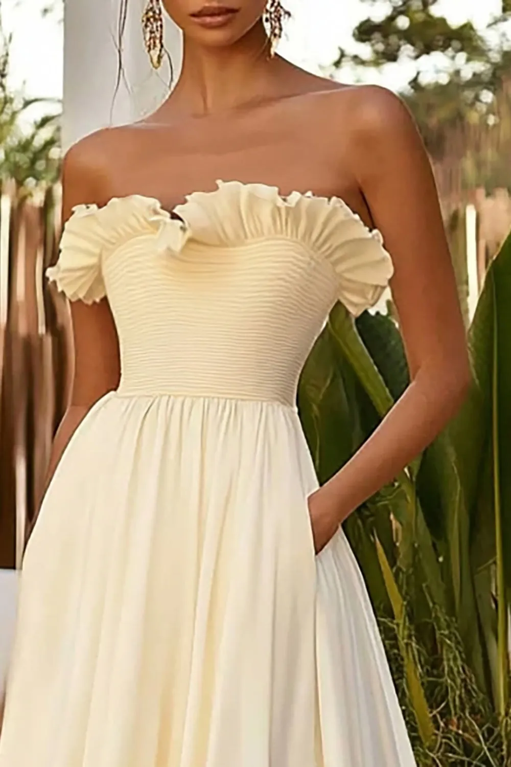 Strapless Ruffled A Line Daffodil Wedding Guest Dress sold by Zapaka product image thumbnail 2