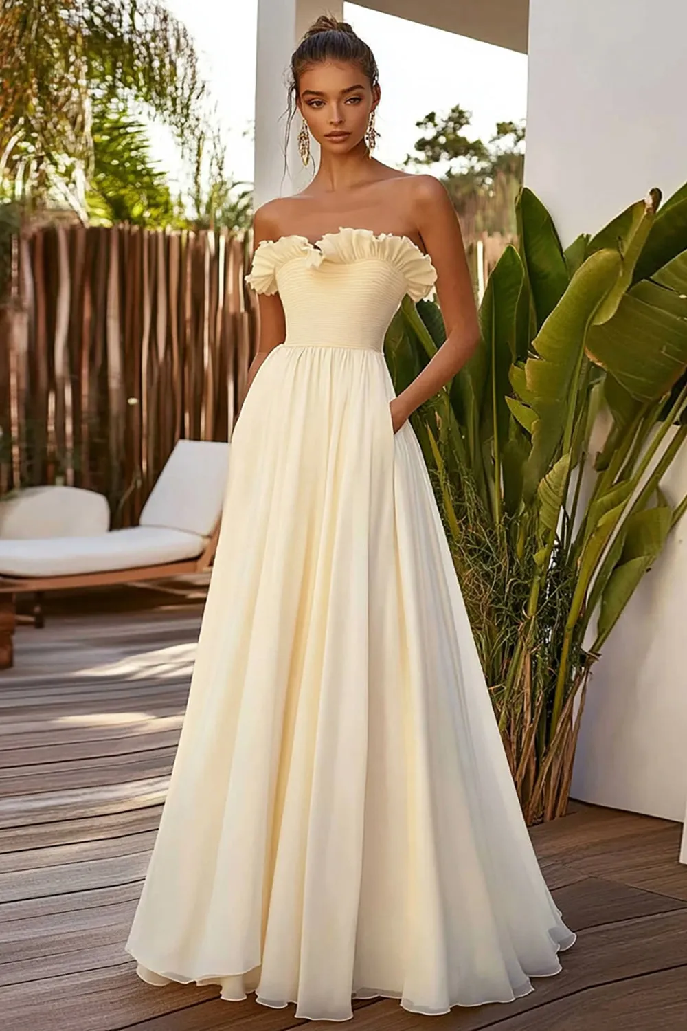 Strapless Ruffled A Line Daffodil Wedding Guest Dress sold by Zapaka